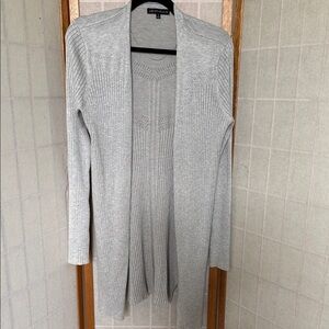 Light Gray Ribbed Open Front Women's Cardigan Sweater Love Ellie Sz M